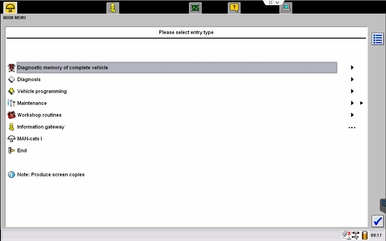 MAN dealer diagnostic screen