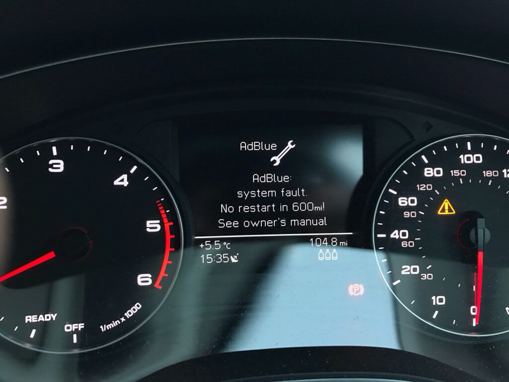 ECUFLASH AdBlue diagnostic screen showing fault data
