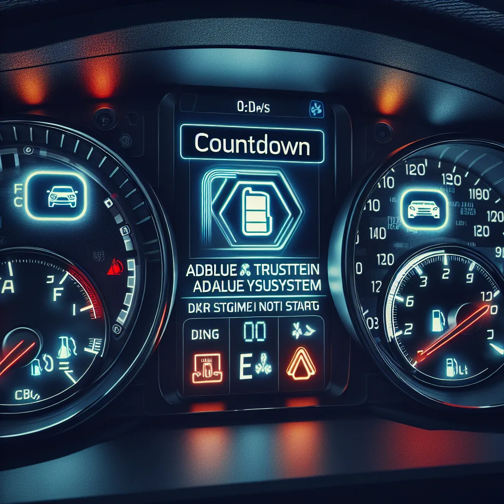 Illustrative dashboard display representing an AdBlue restart countdown