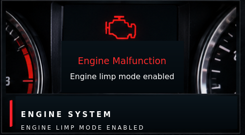 Engine system warning: engine malfunction, limp mode enabled
